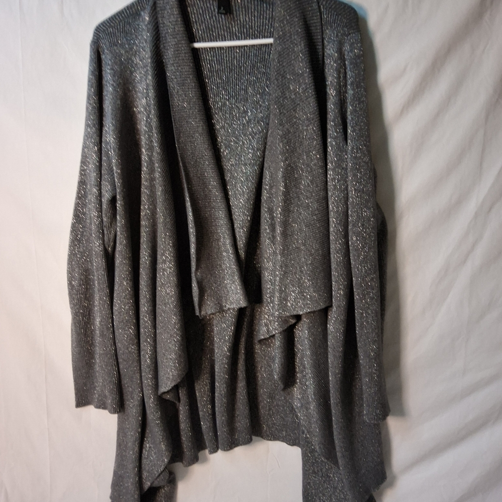 torrid Metallic Knit Draped‎ Open Cardigan - Silver Gray